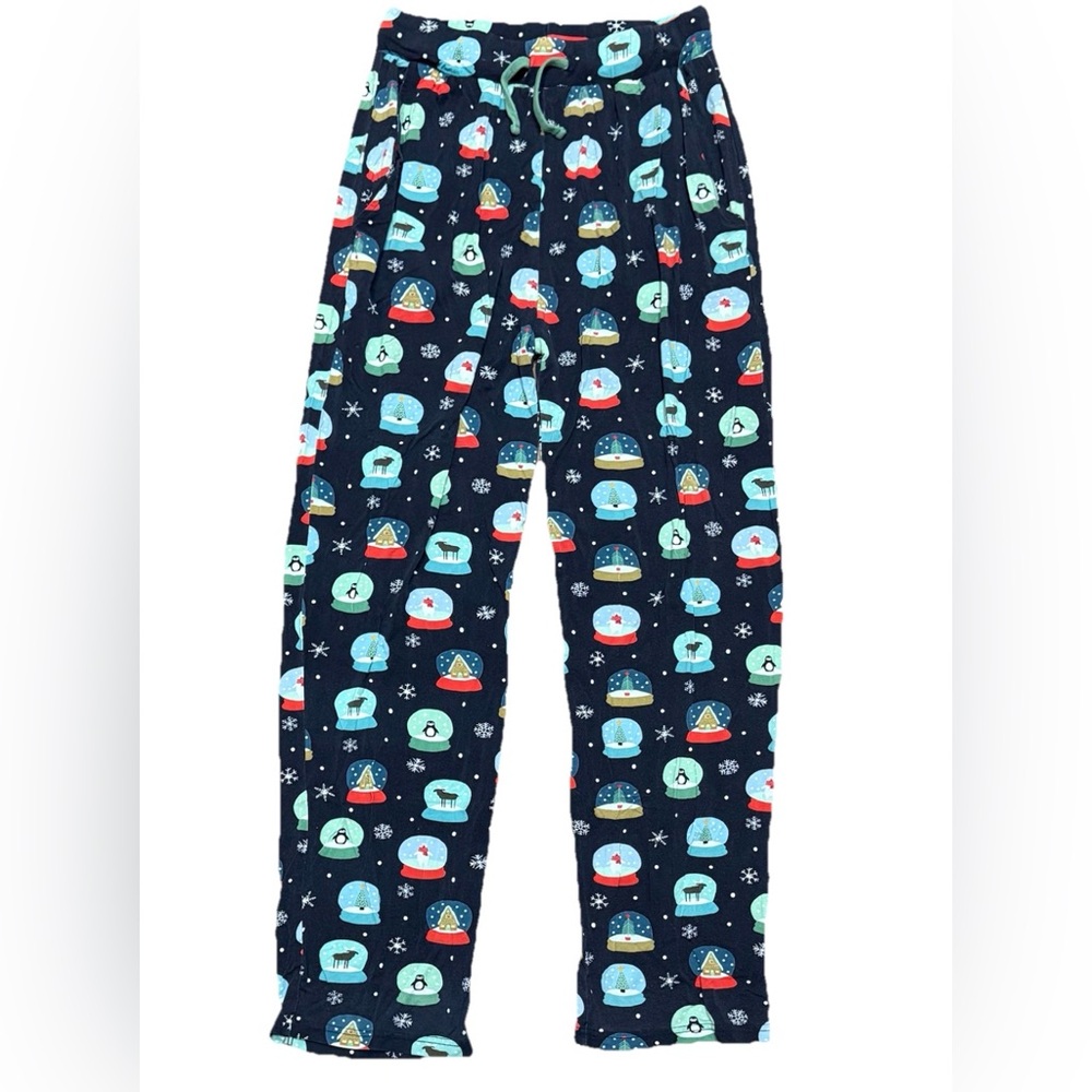 Kiki + Lulu Holiday Snow Globe Bamboo Pajama Pants Women Size Medium Dark Blue